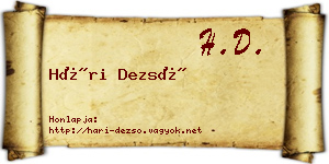 Hári Dezső névjegykártya